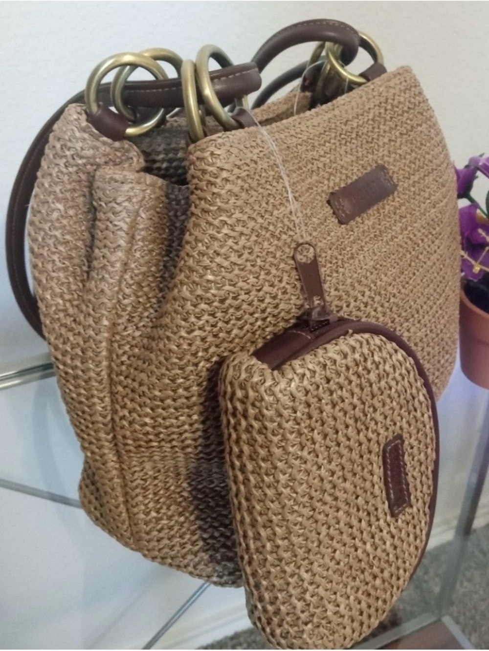 Rosetti Woven Brown Handbag & Matching Coin Pouch NWT - Picture 2 of 7